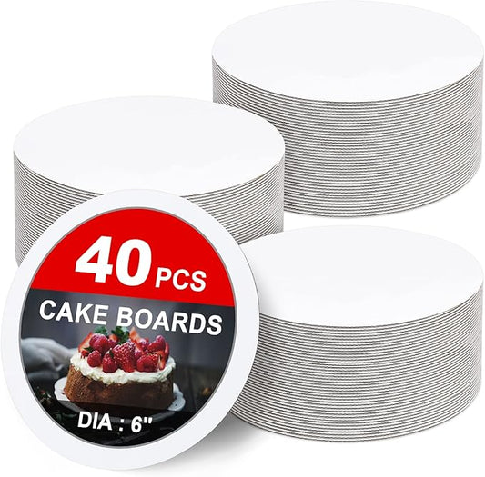 40 PCS Cake Boards 6 inch Round Cake Cardboard Rounds White Cake Board, Cake Circles Round Base Food-Grade Cardboard Cake Plate for Cakes Christmas Bread Desserts (Thin and Strong)