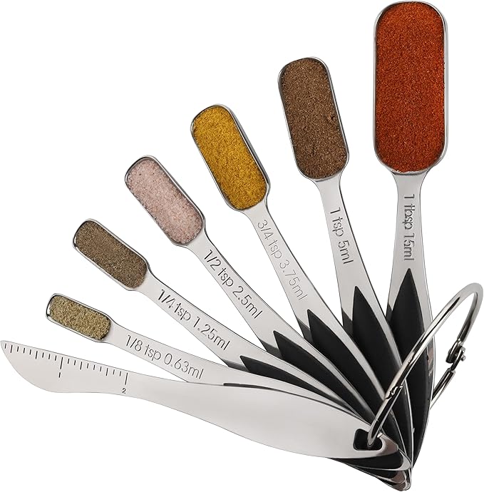 Measuring Spoons Set of 7 Stainless Steel Metal Measuring Spoons Heavy Duty Tablespoon for Measuring Dry and Liquid Ingredients Fits in Spice Jar