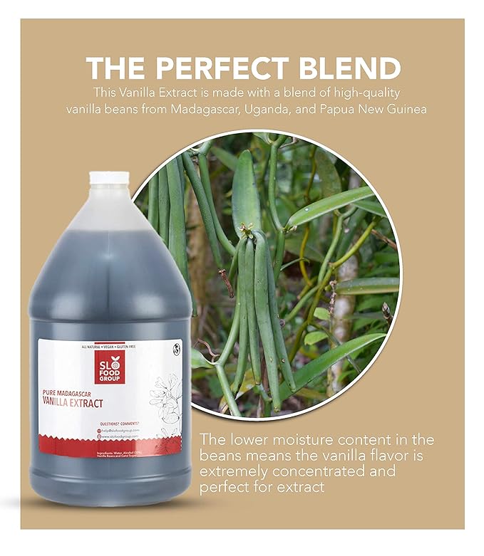 Slofoodgroup - Pure Vanilla Extract - (128 fl. oz/ 1Gallon) - Made from Premium Vanilla Beans from Madagascar, Uganda, and Papua New Guinea - For Cooking and Baking