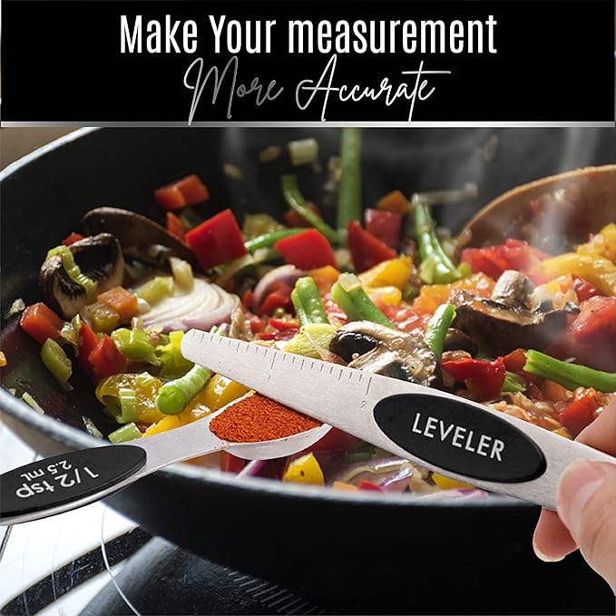 Nextop Stainless Steel Magnetic Measuring Spoons Set – 9 Pieces Dual-Sided Stackable Magnetic Teaspoons and Tablespoons for Dry & Liquid Ingredients – Kitchen Gadgets for Baking & Cooking – Black