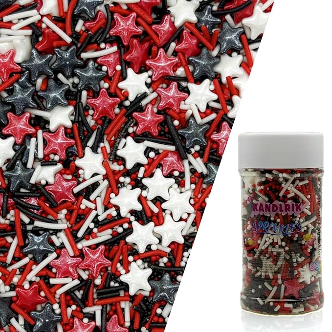 Halloween Mixed Red & Black & White Pearls Sprinkles Edible Stars Cake Decorating Stars Cake Decorations Cupcake Toppers Cookie Decorating Perfect for Cakes,Cupcakes,Desserts Toppings 3OZ