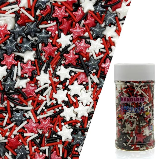 Halloween Mixed Red & Black & White Pearls Sprinkles Edible Stars Cake Decorating Stars Cake Decorations Cupcake Toppers Cookie Decorating Perfect for Cakes,Cupcakes,Desserts Toppings 3OZ
