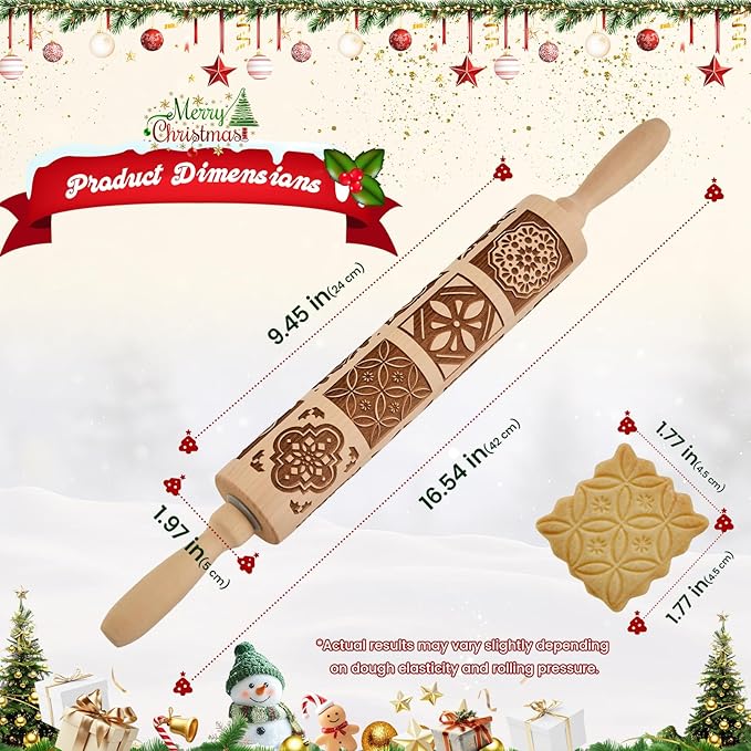 Gobam Embossed Rolling Pin for Cookies, Engraved Wooden Rolling Pin for Baking, Deep Pattern Cookie Roller for Christmas, Holiday, DIY Kitchen Decor and Gift - Vintage Tile