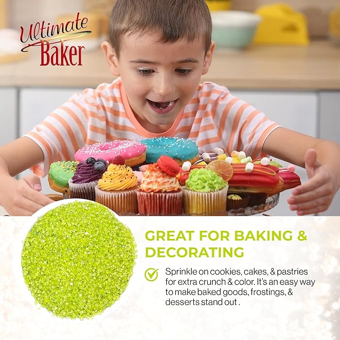 Ultimate Baker - Sanding Sugar, Green - Vibrant, Naturally Colored Baking & Decorating Sugar, Perfect for Sprinkling on Cakes, Desserts & Confections, Medium Crystal - 8oz