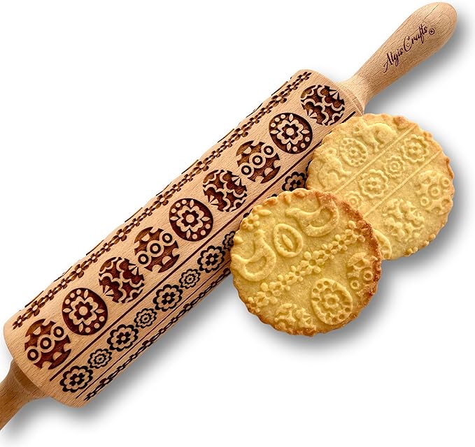 EASTER RIBBON Embossing Rolling Pin embossed Dogh Roller for Embossed Cookies and Pottery by Algis Crafts (Easter Bunnies)