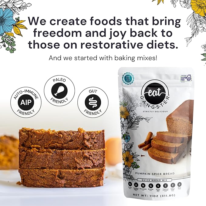 eat G.A.N.G.S.T.E.R. Pumpkin Bread Mix, Allergy-Friendly Baking Mix, Grain-Free, No Dairy, Nuts, Gluten, Dairy, For Paleo & AIP Diets, Seasonal Loaf, Doughnuts, Breakfast, Healthy Snack, Dessert