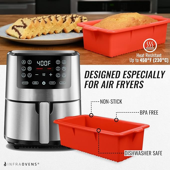 Air Fryer Silicone Loaf Pans for Baking, Non-Stick Bread Cake Pan, 8 inch Airfryer Bakeware Sets, Meatloaf Brownie Corn, Fits Instant Pot, Ninja Foodi, Cosori, Chefman, Power XL, PowerXL Grill, Dash