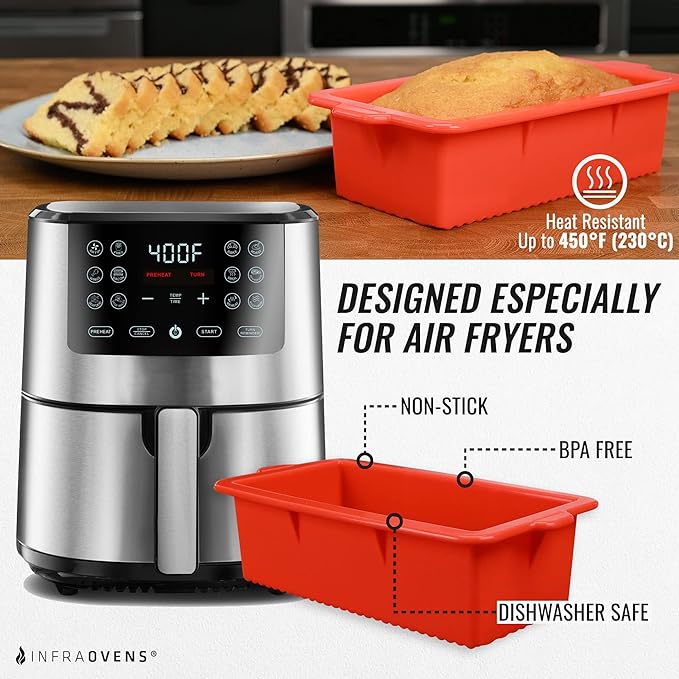 INFRAOVENS Air Fryer Silicone Loaf Pans, 10 inch, BPA Free, Non-Stick, Fits Instant Pot, Ninja Foodi, Cosori, Chefman, Power XL, Dash, Multicolor