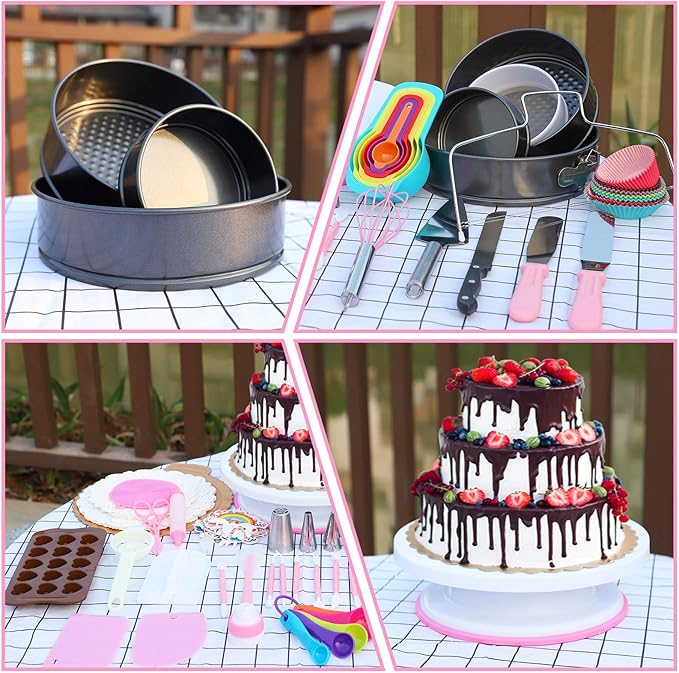 Cake Decorating Supplies Kit 464 Pcs with Non-Slip Cake Turntable and Springform Cake Pans，Icing Piping Tips Set，Chocolate Mould & Muffin Cups，Baking Supplies for Beginners and Cake Lovers
