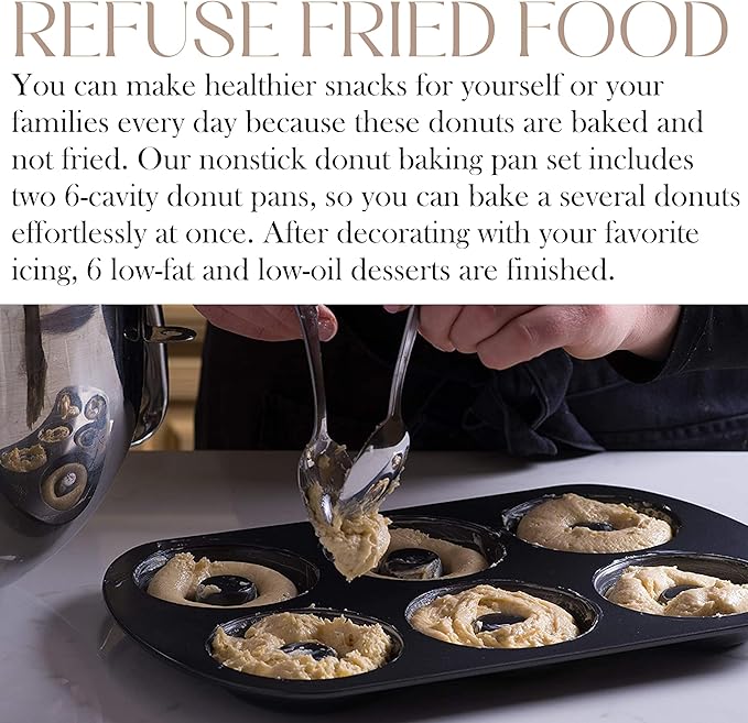 Bellemain Premiere Donut Pan for Baking | Nonstick 12.5 x 8.5” Doughnut Pan with 6-Doughnut Molds | Includes 1 Steel Donut Tray | Make Perfect Bagels and Cake Donuts (1-pack)