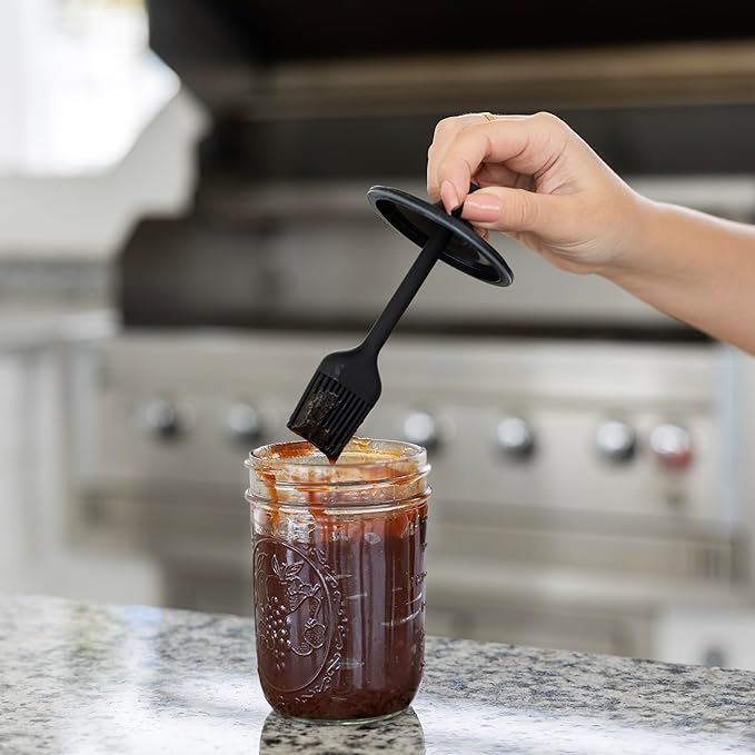 Jarware Silicone Black Basting Brush Lid For Wide Mouth Mason Jars