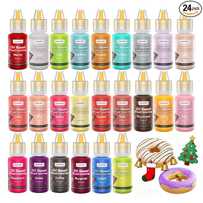 Oil Based Food Coloring,24 Colors Food Coloring Set for Cake Decorating,Chocolate,Baking,Edible Oil Food Dye for Butter,Cookies,Fondant(.20 fl.oz/bottle)