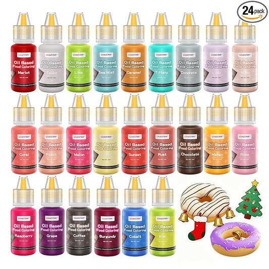 Oil Based Food Coloring,24 Colors Food Coloring Set for Cake Decorating,Chocolate,Baking,Edible Oil Food Dye for Butter,Cookies,Fondant(.20 fl.oz/bottle)