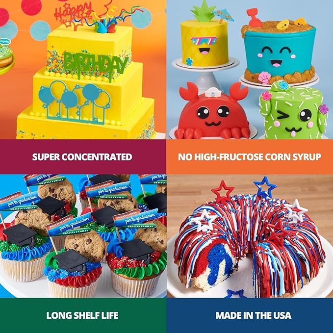Bakery Crafts Premium Gel Food Coloring 12 Bottle Assortment, 7.2 Fl Oz, Highly Concentrated Food Safe Dye Color For Use with Cake Mix, Buttercream, Whipped Icing, Fondant & Piping Gel, 12 x 0.6FL - Made In The USA