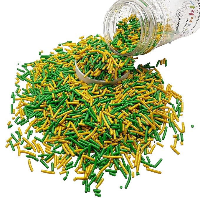 SE Si&Moos Green and Gold Jimmies Sprinkles Gold and Green Sprinkles for Cake Decorating Edible Crunchy Jimmies for Topping Ice Cream, Cookies, Cakes, Cupcakes, Dessert Decorating 3 OZ