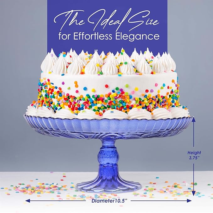 Amici Home Flower Footed Glass Cake Stand | Round Vintage Style Cake Plate | Serving Platter for Cupcakes, Cookies | Dessert Display Stand for Parties, Weddings, and Gift | 10” D x 4” H (Cobalt)