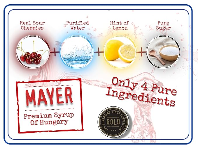 Mayer Hungarian Sour Cherry Syrup – Award-Winning Cherry syrup for drinks, All-Natural Cordial, Over 50% Real Fruit, Vegan (16.9 oz Bottle) – Ideal Cocktail Mixer & Dessert Topping