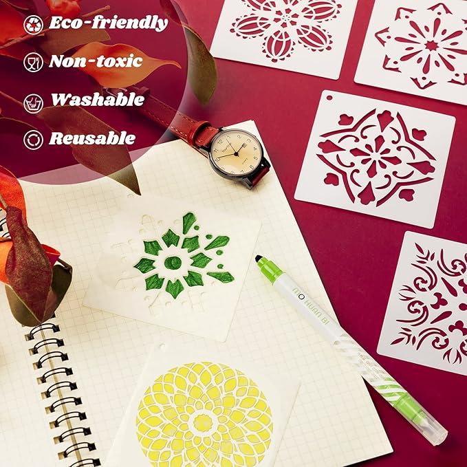 66 Pcs Small Stencils for Crafts Reusable 3 Inch Stencils for Painting on Wood DIY Craft Paint Template for Wall Home Decor Card Rock Canvas Drawing Holiday Ornament(Mandala)