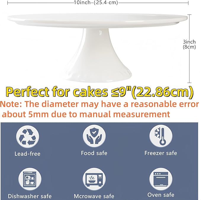 9 Inch White Porcelain Cake Stand, Round Dessert Stand, Display Cupcake Stand for Party, Weddings, Birthday, Baby Shower