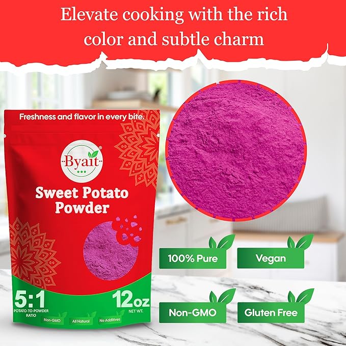 Byait Purple Sweet Potato Powder 12 Oz, No Additives, Natural Purple Food Coloring Powder for Baking, Smoothies, Juices, and Desserts, Vegan, Gluten Free, Non-GMO