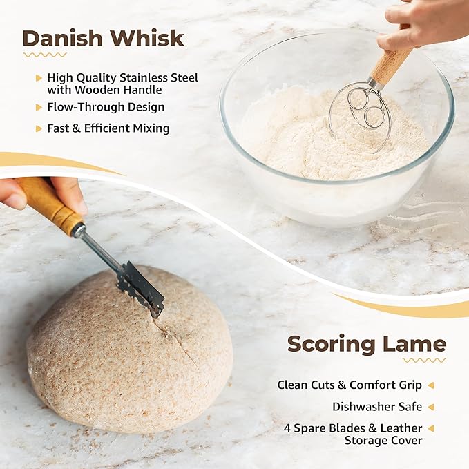 Banneton Bread Proofing Basket, 9inch Round Sourdough Starter Kit, Sourdough Bread Baking Supplies and Baking Accessories, Banneton Basket Gift Set