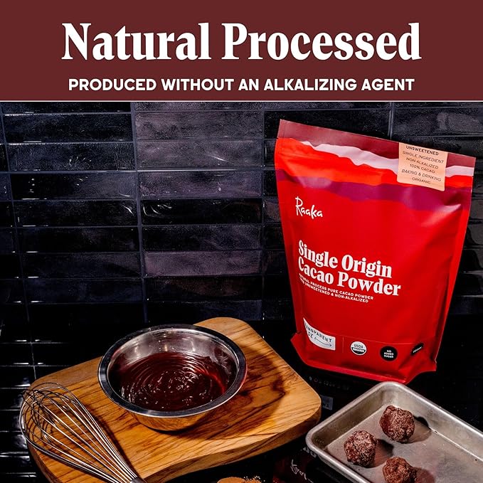 Raaka Chocolate Organic Cacao Powder - Unsweetened, Non-Alkalized, Perfect for Baking, Substitute for Cocoa Powder - Gluten-Free, Soy-Free, Sugar-Free, Allergen-Friendly - 8oz Resealable Bag