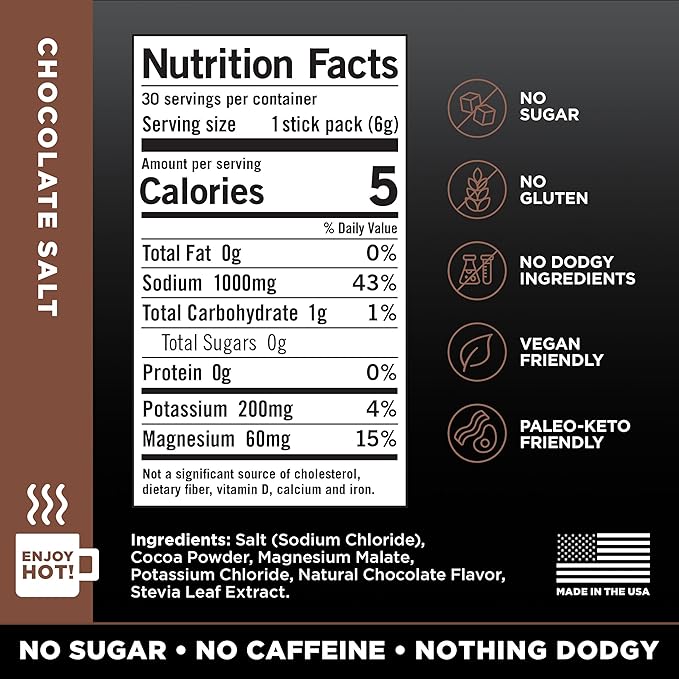 Drink LMNT Zero Sugar Hot Chocolate or Coffee Mixer - Chocolate Salt | Drink Mix | 30-Count