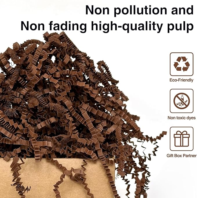 2LB Crinkle Paper Shred Filler for Gift Box Bag and Basket On Holidays(Dark Brown)