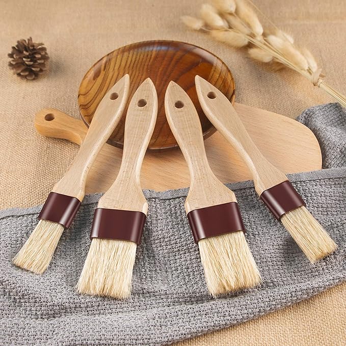 Pastry Brushes for Baking & Grilling, Boar Bristles & Beech Wood Handles, 4PCS (2*1 Inch & 2*1.5 Inch)