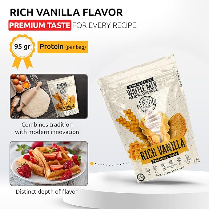 OLDSOUL Trendy Waffle & Pancake Mix | Bubble Belgian Cone | Natural Ingredients | Easy Preparation | Reach Vanilla Flavor (6 Lbs)