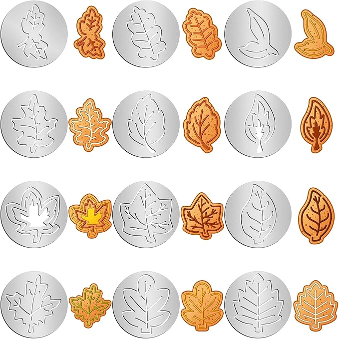 Nuenen 12 Pcs Thanksgiving Cookie Press Set Cookie Press Discs Stainless Steel Stencils Metal Mold Disc for Baking Holiday Cakes Thanksgiving Birthday Cake Decoration, 12 Style(Modern)