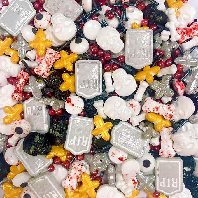 PhilaeEC Halloween Sprinkle Edible Candy Eyeballs Dog Bones Tombstone Skull Cross Mix Sprinkle for Cake Decoration Candy Baking Cookie Cupcake Toppers Decoration Halloween Christmas Supplies