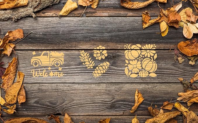56 Pcs Fall Stencils for Crafts Reusable 3x3 Inch Small Painting Templates on Wood DIY Thanksgiving Autumn Holiday Canvas Fabric Home Decoration