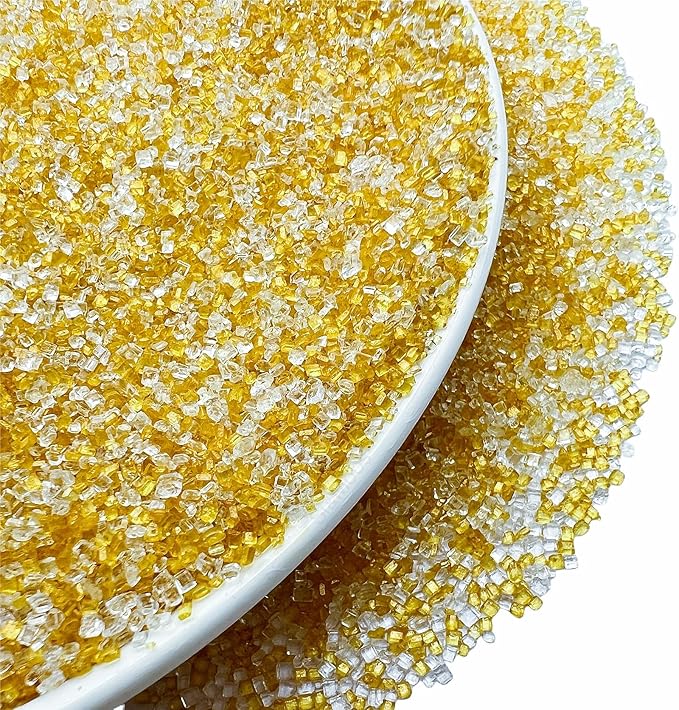 SE Si&Moos White and Gold Sanding Sugar Crystals for Cake Decorating Gold and White Sprinkles Colored Sugar Rimmer, Perfect for Cookie, Cake, Cupcake and Cocktail, Wedding Party Christmas Supplies 3.5 OZ