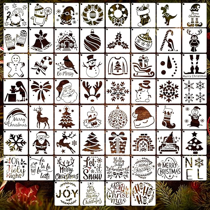 60 Pcs Christmas Stencils for Painting Reusable on Wood 3x3 Inch Plastic Snowflake Christmas Holiday Stencils for Art Craft Painting Spraying Wall Card Paper Gift Home Decor