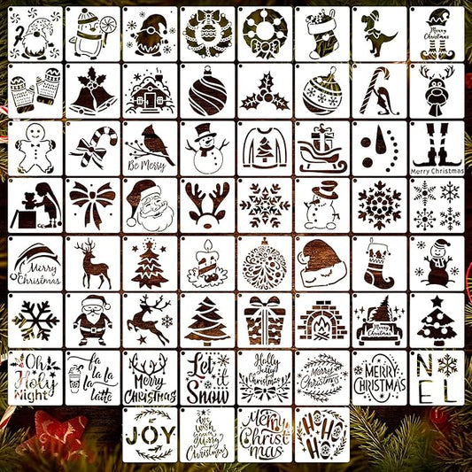 60 Pcs Christmas Stencils for Painting Reusable on Wood 3x3 Inch Plastic Snowflake Christmas Holiday Stencils for Art Craft Painting Spraying Wall Card Paper Gift Home Decor