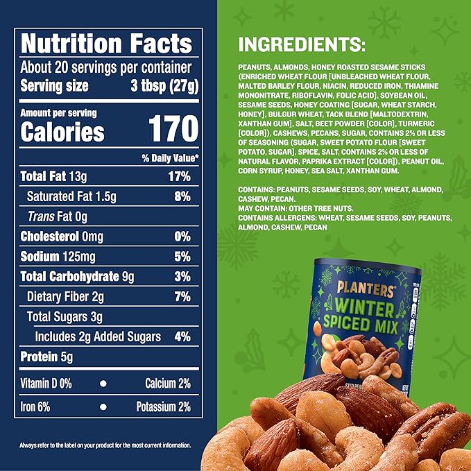 Planters Winter Spiced Mix Canister, 18.75 Ounce