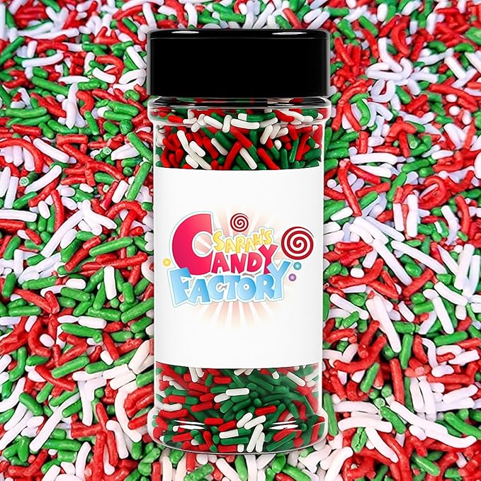 Christmas Holiday Sprinkles Jar - Kosher, 12 OZ in Jar - Holiday Jimmies - Red White and Green Xmas Baking Toppings for Cookies, Cakes, Cupcakes