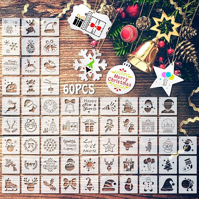 66 Pcs Small Stencils for Crafts Reusable 3 Inch Stencils for Painting on Wood DIY Craft Paint Template for Wall Home Decor Card Rock Canvas Drawing Holiday Ornament(Santa)