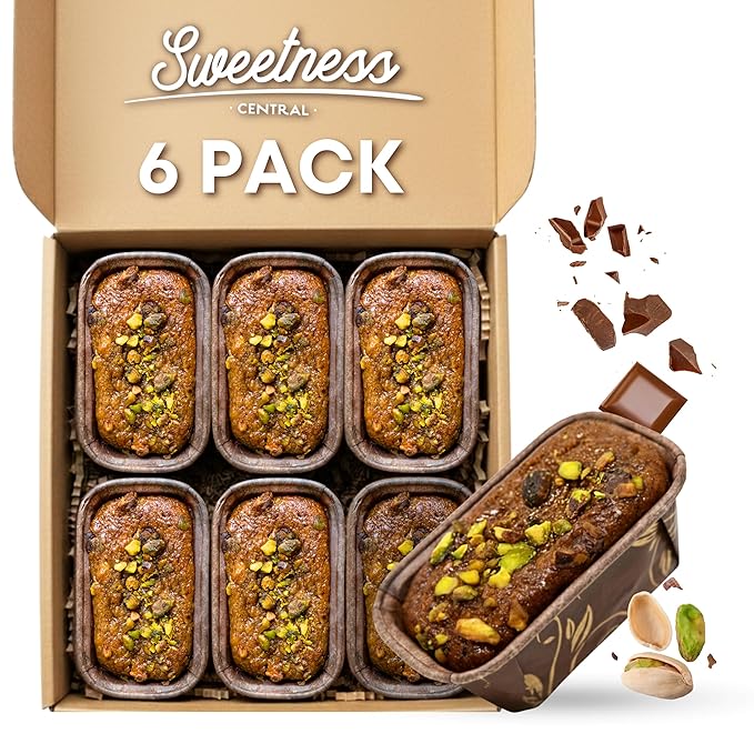 Gourmet Dubai Chocolate Chip Banana Bread by Sweetness Central, 6 Mini Loaves, Individually Wrapped, Pistachio Cream & Kataifi Pastry Crunch, Dubai Chocolate Filling