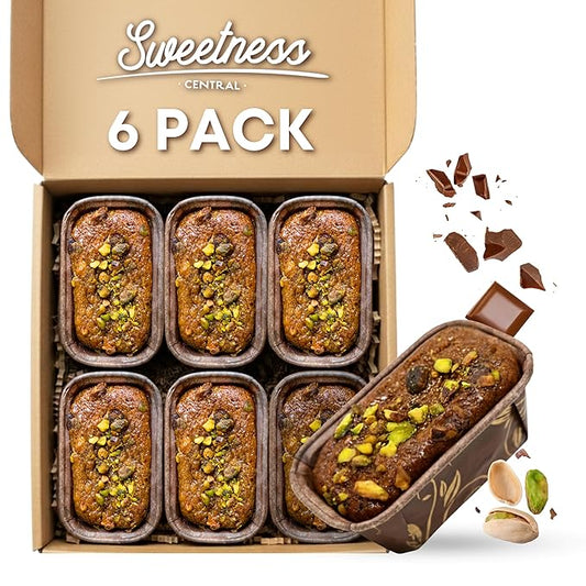 Gourmet Dubai Chocolate Chip Banana Bread by Sweetness Central, 6 Mini Loaves, Individually Wrapped, Pistachio Cream & Kataifi Pastry Crunch, Dubai Chocolate Filling