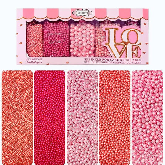 Confect Pretty in Pink Pearl Sprinkles Mix – Pink Sprinkles | Edible Baking Decorations for Cakes, Cupcakes, Cookies – Valentine’s Day & Anniversary Sprinkle Set – Pack of 5 | Vegan, Gluten-Free, Nut-Free, Soy-Free, Dairy-Free , Handcrafted Sprinkle- 5 Oz