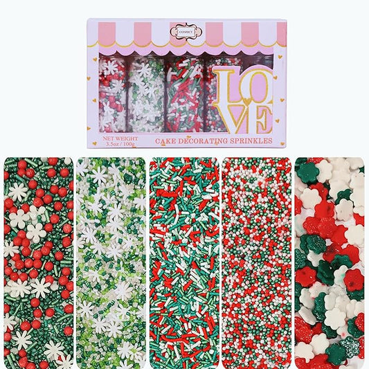 Confect Christmas Sprinkles | Christmas Sprinkles - Snowflakes in Red, Green & White I Confetti Pearls & sparkling for Dessert Decorating