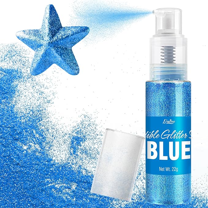 Edible Glitter Spray - 22g Edible Luster Dust Metallic Food Grade Glitter for Drinks, Cake Decorating, Baking - Edible Food Coloring Powder Shimmer Glitter for Cocktail, Icing, Candy (Blue)