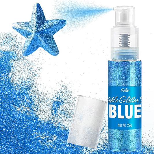 Edible Glitter Spray - 22g Edible Luster Dust Metallic Food Grade Glitter for Drinks, Cake Decorating, Baking - Edible Food Coloring Powder Shimmer Glitter for Cocktail, Icing, Candy (Blue)