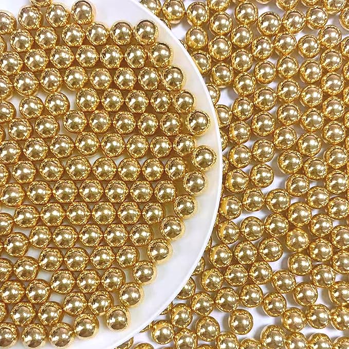 PhilaeEC Gold Peals 7mm Size Sprinkles for Cake Decoration Edible Candy Baking Cookie Cupcake Toppers Wedding Party Valentines Halloween Christmas Supplies 3.53oz