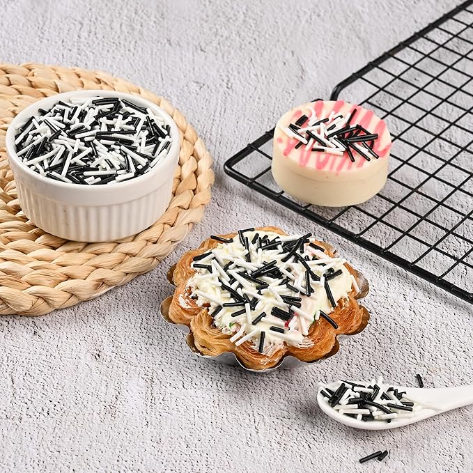 Jimmies Sprinkles for Cake Decorating, White & Black Sprinkles Perfect for Cupcake Toppers Wedding Party Valentines Halloween Christmas Supplies 3.52 Ounce