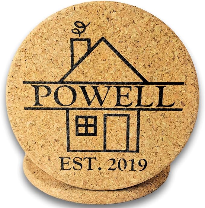 Custom Catch Personalized Cork Trivet Gift - (2) 7" Hot Pads - Customizable Housewarming Trivets with Home Design for Dishes, Pots, Pans, Baking Sheets, Plates for Table, Countertop, Kitchen