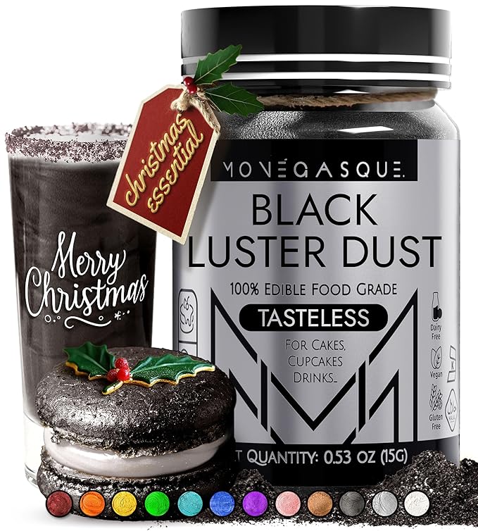 MONÉGASQUE Black Edible Glitter for Drinks 15g – Black Edible Glitter for Cakes & Cocktails – Luster Dust for Drinks, Cake, Cocktail, Cupcakes – Christmas Drink Shimmer Sprinkles – Cakes Powder Spray