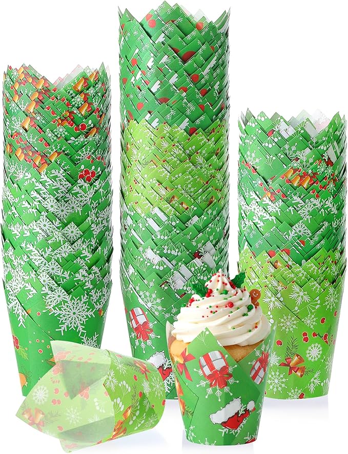 500 Counts Christmas Tulip Cupcake Liners Birthday Party Muffin Cupcake Baking Liners Grease Proof Cake Liner Holders for Fall Christmas Halloween Birthday Party